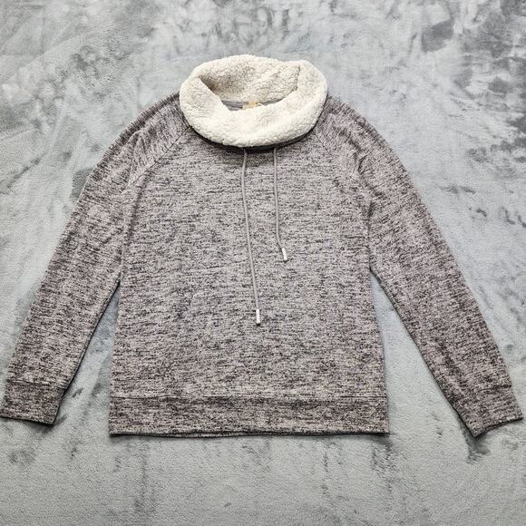 NEW Hem & Thread Sweater Womens M Gray Sherpa Lined Funnel Neck Lightweight - Picture 1 of 10